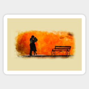 Love Couple in Sunset, Watercolor Sticker